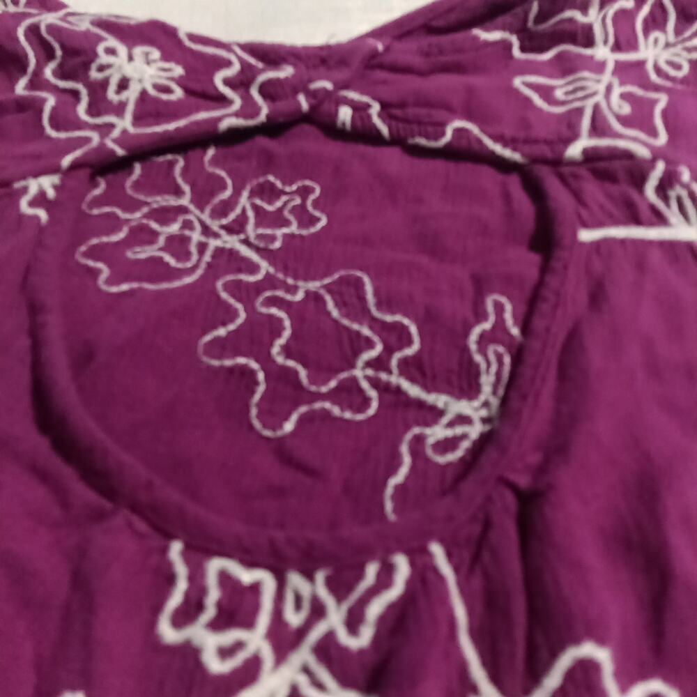 Catherines 2X Purple Floral Embroidered Blouse Keyhole Neck 3/4 Sleeve Boho Top - Picture 8 of 8